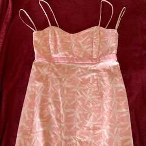 Vineyard Vibes lined Dress, pink/white starfish print. 6. Cotton/spandex.